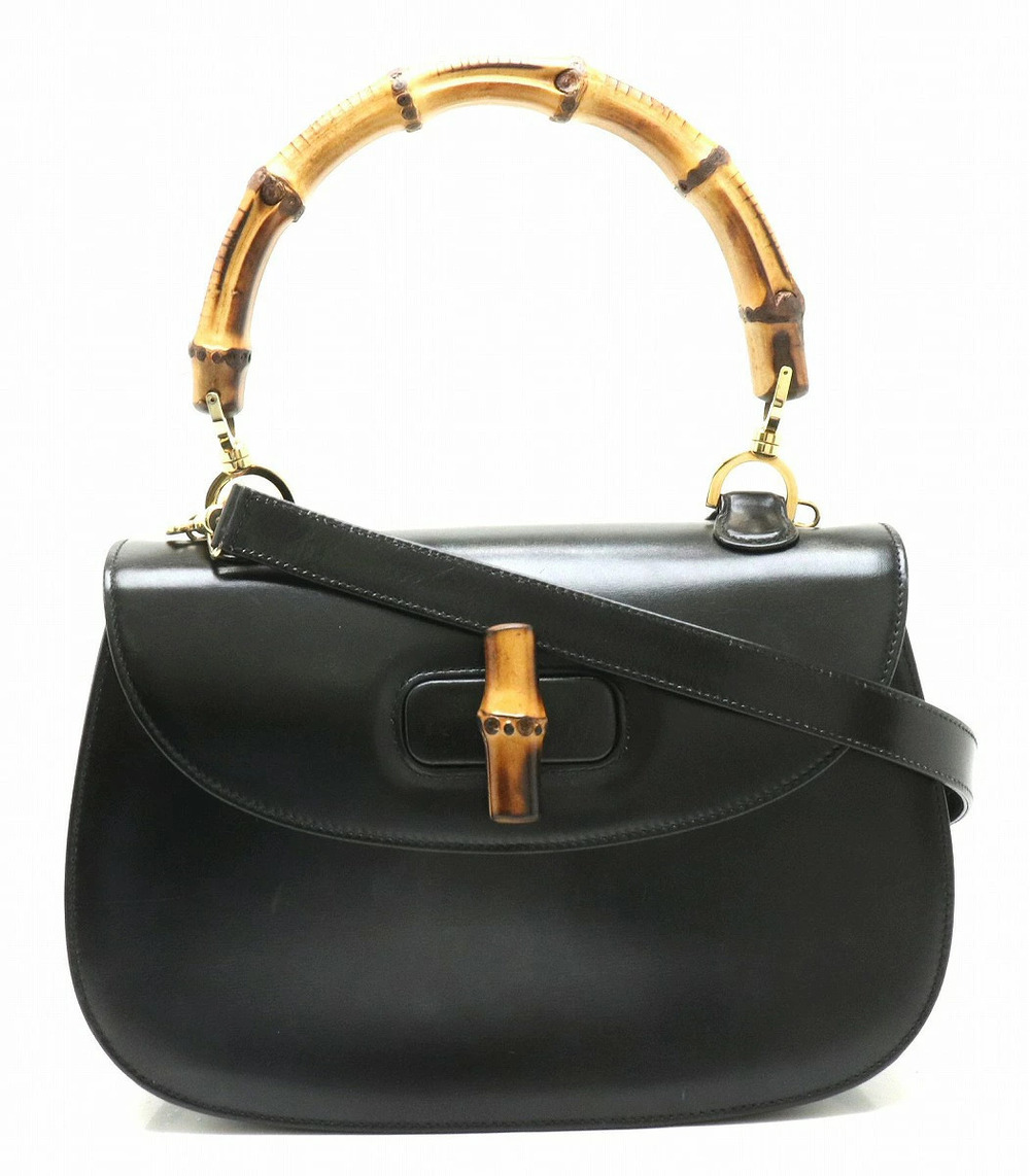 Gucci Bamboo Handbag Crossbody Bag Calf Leather Black